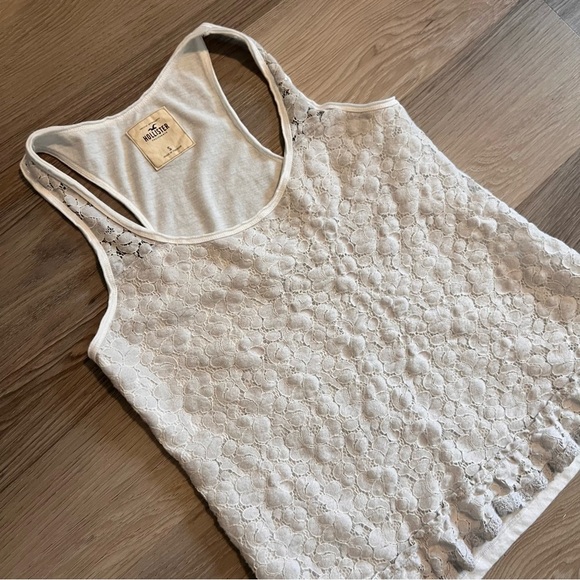 Hollister Tops - Hollister Women’s Grey and White Lace Tank Top